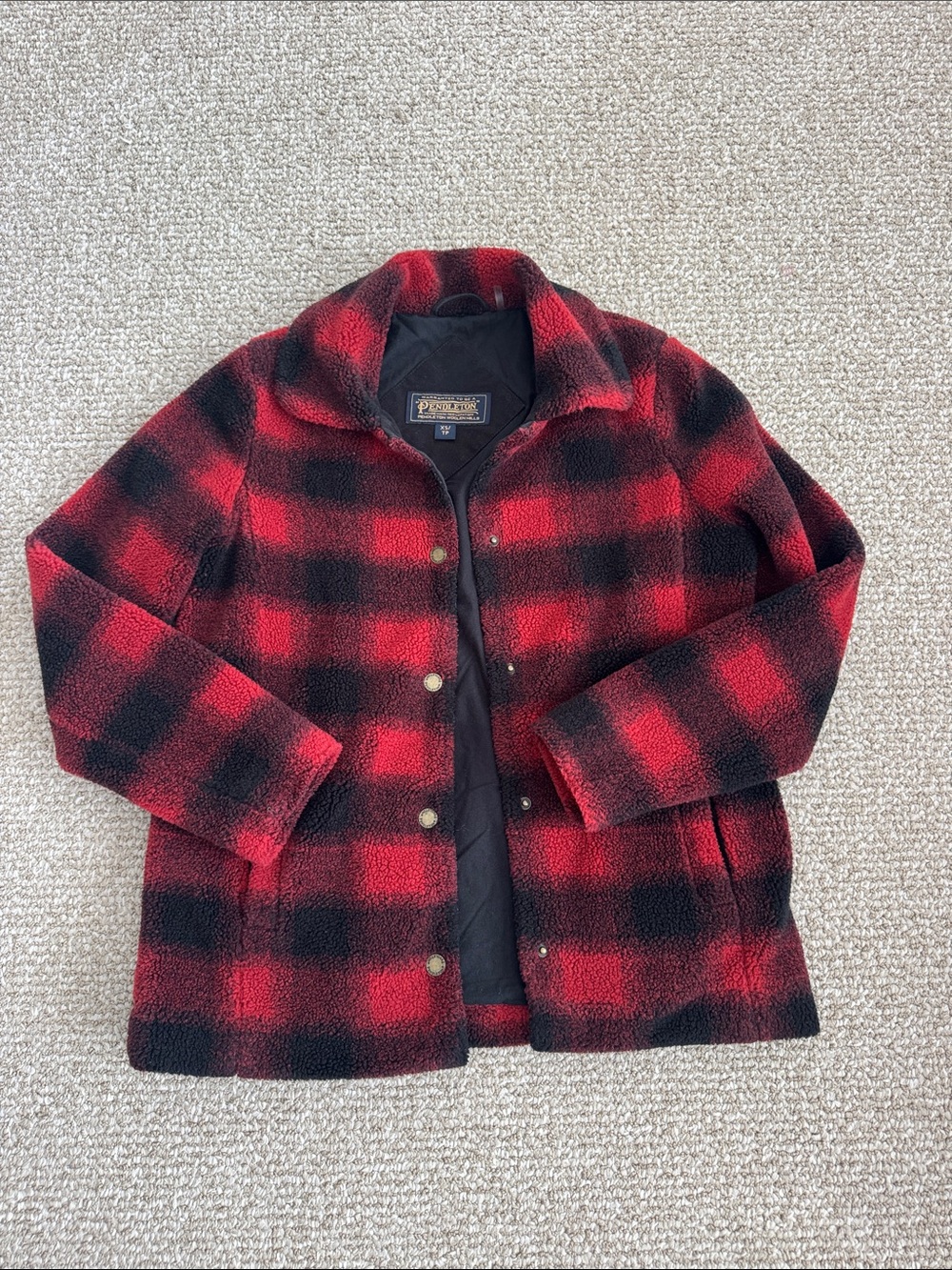 Pendleton Red and Black Plaid Wool Coat